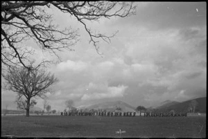 Volturno Valley scene of parade of 6 NZ Infantry Brigade, Italy, World War II - Photograph taken by George Kaye