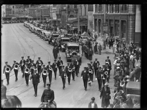 Funeral procession for Sir Frederic Truby King, Lambton Quay, Wellington