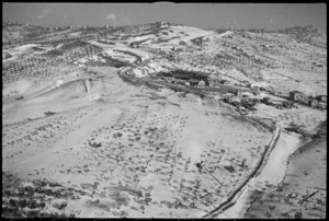 Aerial view of 'Mad Mile' in winter, showing brickworks and looking towards Castelfrentano, Italy, World War II - Photograph taken by George Kaye