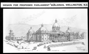Photograph of a proposed design by J C Maddison for Parliament Buildings in Wellington
