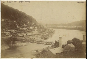 Ring, James, 1856-1939 :Photograph of Brunnerton, with bridge over the Grey River
