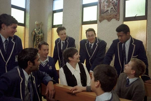 Resigning principal of St Patrick's College in Wellington, Anne Dickinson, with some of her pupils - Photograph taken by Melanie Burford