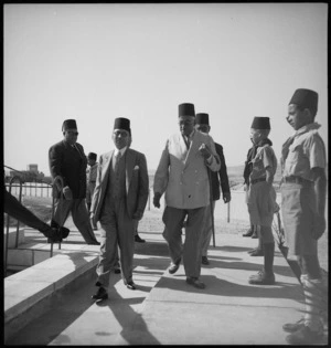 Egyptian Minister of Education arrives for opening of freshwater baths at Helwan, Egypt - Photograph taken by H Paton