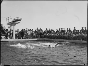 A race in progress at the Helwan freshwater baths on opening day, Egypt - Photograph taken by H Paton
