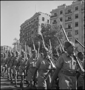 Close up of NZ Infantry marching in the United Nations Day Parade, Cairo - Photograph taken by M D Elias