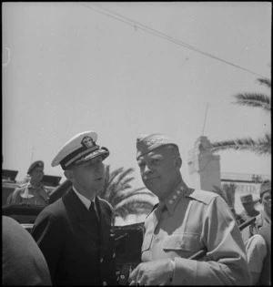 An American naval officer with General Dwight Eisenhower in Tunis, World War II - Photograph taken by M D Elias