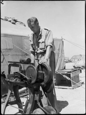Power hacksaw in use at 4th Armoured Brigade workshops in Maadi, Egypt - Photograph taken by George Kaye