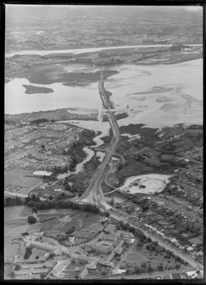 Point Chevalier entrance, showing the development of the North Western Motorway, Auckland