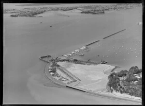 Westhaven, Auckland, showing the partial construction of the Auckland Harbour Bridge