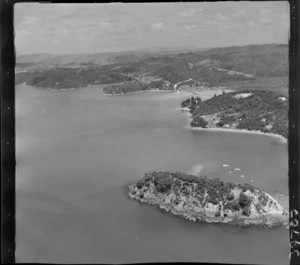 Paihia, Bay of Islands, includes; wharf, shoreline, roads, housing, island and bush