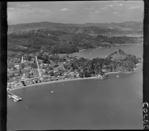 Russell, Bay of Islands, includes housing, roads, shoreline, boats, wharf, bush and harbour