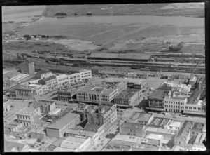 Invercargill city centre showing railway station, the Crescent and New River Estuary