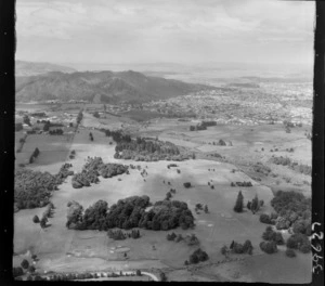 Whangarei, Northland, looking south over Whau Valley Golf Links foreground with Mt Parihaka and Whangarei township and harbour beyond