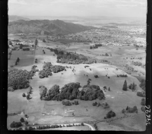 Whangarei, Northland, looking south over Whau Valley Golf Links with Mt Parihaka and Whangarei township and harbour beyond