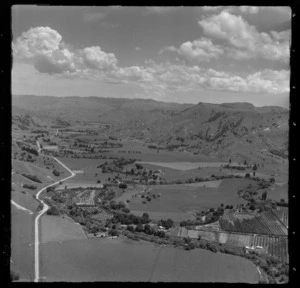 Manutuke District, Poverty Bay, showing rural area with hills in the distance