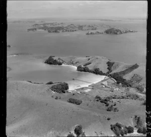 Otehei Bay and the Zane Grey property on the southern end of Urupukapuka Island, looking to Motukiekie Island, Bay of Islands, Northland