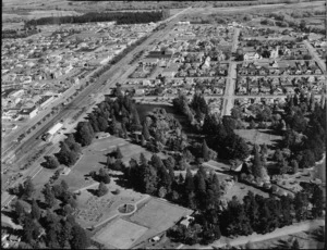 View of the south Canterbury town of Ashburton with the Ashburton Domain in foreground