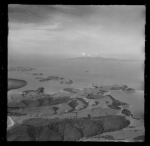 Chamberlain's (Ponui) Island on the horizon as viewed from over Whanganui Island in foreground, west of Coromandel township, Thames-Coromandel District