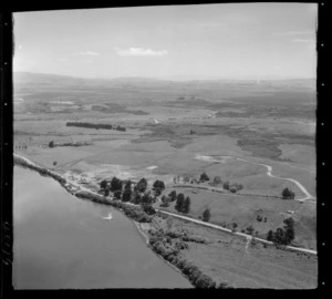 Mercer coal fired Power Station under construction on the banks of the Waikato River, farmland beyond, Waikato Region