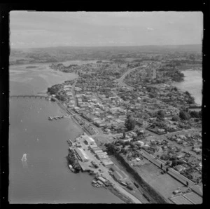 Tauranga wharf with The Strand and city, Bay of Plenty
