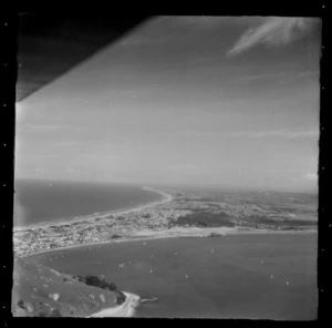 Mount Maunganui and wharf with Ocean Beach beyond, Bay of Plenty