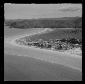Whangamata Beach with houses and baches and Ocean Road, Whangamata, Thames-Coromandel District
