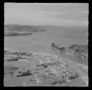 Mercury Bay and Whitianga township with Buffalo Beach, with Ferry Landing and Maramaratotara Bay beyond, Thames-Coromandel District