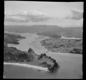 Whitianga Harbour and Township with Purangi Road, ferry landing and Maramaratotara Bay foreground, Thames-Coromandel District