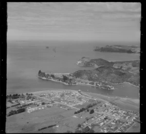 Mercury Bay and Whitianga township with Buffalo Beach and Ferry Landing with Maramaratotara Bay beyond, Thames-Coromandel District