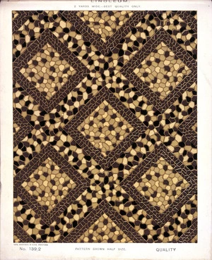 George Harrison & Co (Bradford) :Linoleum, 2 yards wide - best quality only. [Diagonal geometric mosaic pattern]. No. 139/2. Pattern shown half size. [1880s?]