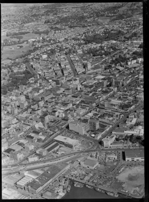 Auckland City with wharf area, central city, Albert Park to Grafton Road Bridge, Auckland
