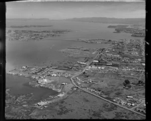 Mangere Inlet with Neilson Road and Te Papapa looking to the Manukau Harbour, Onehunga, Auckland City