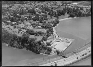 Parnell Baths with Point Park beyond, and Tamaki Drive foreground, Auckland City