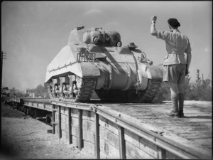 Taking delivery of a new tank from a railway siding at Maadi, Egypt, World War II - Photograph taken by George Kaye