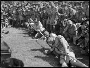 Tug of war event at NZ versus South African Artillery sports at Maadi Ground, Egypt - Photograph taken by George Kaye