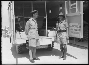 Brigadier H S Kenrick presents ambulance to 23rd NZ Field Ambulance Unit, Maadi - Photograph taken by G Bull