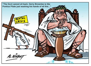 Nisbet, Alistair, 1958- :The Govt cannot sit back. Gerry Brownlee is like Pontius Pilate just washing his hands of all this...'. 14 April 2012