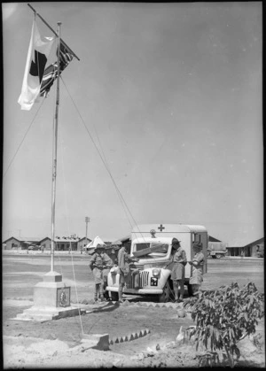 General view of 23 NZ Field Ambulance parade ground with donated ambulance, Maadi - Photograph taken by G Bull