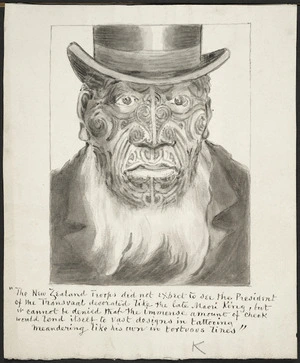 [Robley, Horatio Gordon] 1840-1930 :The New Zealand troops did not expect to see the President of the Transvaal decorated like the late Maori King but it cannot be denied that the immense amount of cheek would lend itself to vast designs in tattooing meandering like his own in tortuous lines. [ca 1900]