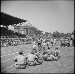 Three mile race in progress at NZ Division Athletics Championships, Cairo, Egypt, World War II - Photograph taken by George Kaye