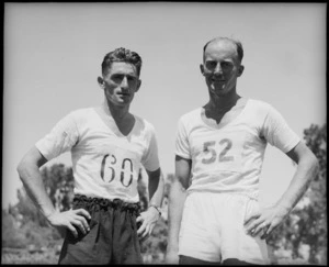 G M Cardwell, winner of mile race, with V P Boot, the runner up, at NZ Division Athletics Championships, Cairo - Photograph taken by George Kaye