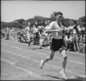 Cardwell wins the mile from Boot at NZ Division Athletics Championships, Cairo, Egypt, World War II - Photograph taken by George Kaye