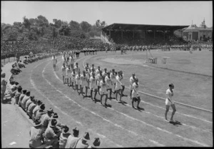 Parade of teams at NZ Division Athletics Championships, Cairo, Egypt, World War II - Photograph taken by George Kaye