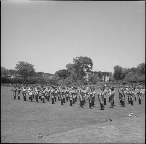 Combined bands playing at NZ Division Athletics Championships, Cairo, Egypt, World War II - Photograph taken by George Bull