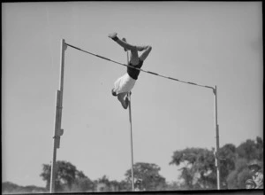 Opie wins the pole vault event at NZ Division Athletics Championships, Cairo, Egypt, World War II - Photograph taken by George Kaye