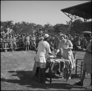 Lady Freyberg presenting trophies at NZ Division Athletics Championships, Cairo, Egypt, World War II - Photograph taken by George Kaye