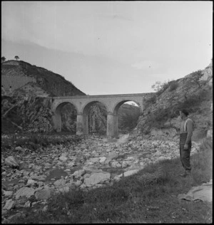 Bridge withstands shelling in the Sangro River area, Italy - Photograph taken by George Kaye