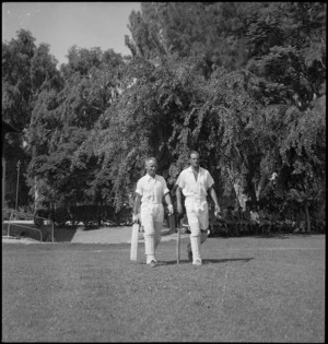 Opening batsmen for the South Island in North versus South Island cricket match in Cairo, Egypt, World War II - Photograph taken by George Kaye