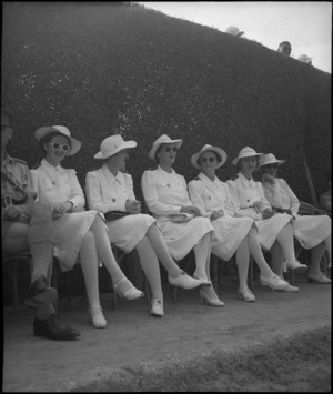 Nursing sisters watching 6 NZ Infantry Brigade parade at Maadi Club, Egypt - Photograph taken by George Kaye