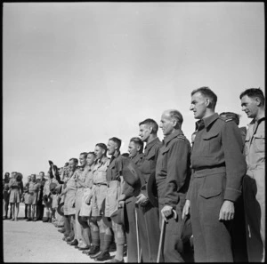 Some of the men attending parade at 23rd NZ Field Ambulance Unit, Maadi, where cheque from repatriated POWs handed over - Photograph taken by G Bull